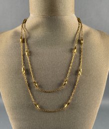 Gold Tone Chain And Bead Necklace
