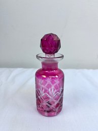 Cranberry Cut Glass Perfume Bottle, Imported From India.