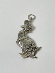 Vintage Sterling Silver Duck With Bonnet Pendant