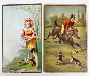 Vintage Advertising Card And A Print If A Girl Feeding Dogs.