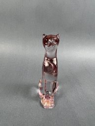 Pink Lead Crystal Cat Made In Italy.
