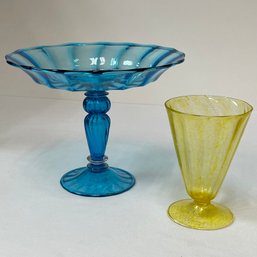 Vintage Venetian Glass Tray & Sunday Glass Cup