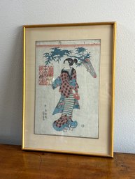 Asian Woodblock Of Lady