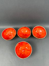 Set Of 4 Porcelain Cantaloupe Design Bowls.