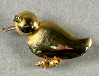 Gold Filled Duck Brooch With Blue Stone Eye