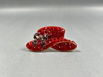 Red Hat Rhinestone Pin Brooch