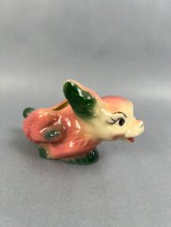 Pink And Green Dog Running 1950s Planter.