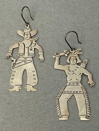 Vintage Sterling Silver Cowboy & Indian Earrings