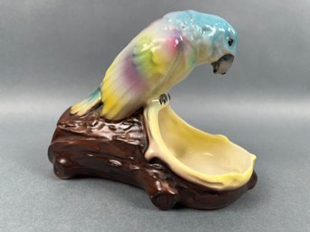 Made In Czechoslovakia Bird On A Log Ceramic Planter.