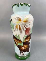 Hand Painted Bristol Glass Vase.