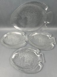Set Of 6 Glass Fish Salad Plates And A Serving Platter.