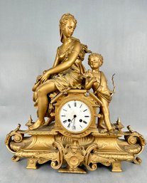 Antique French Gold Painted Mantle Clock