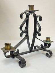 Vintage Wrought Iron & Brass Brutalist Candelabra