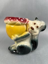 Whimsical Planter From The 50s With A Squirrel Carrying An Acorn.
