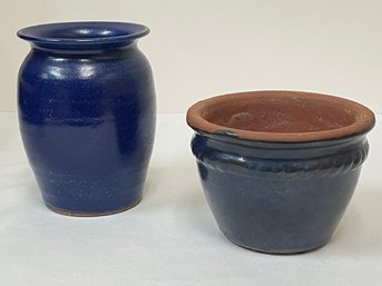 2 Small Ceramic Glazed House Plant Pots