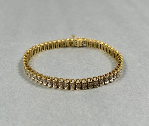 14K Yellow Gold And Diamond Tennis Bracelet