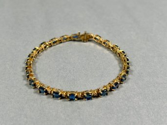 14K Yellow Gold, Diamond & Sapphire Tennis Bracelet