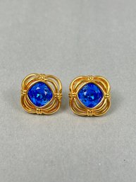 Swarovski Gold And Blue Stone Earrings