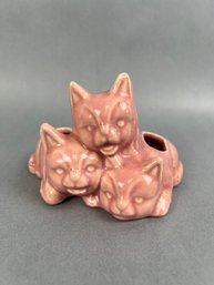 Pink Cat & Kittens Ceramic Planters.