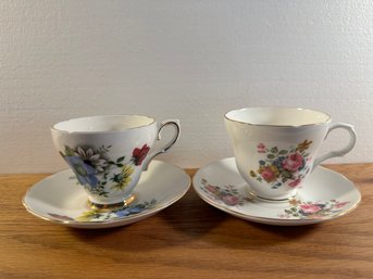 Lot Of 2 Bone China Cup & Saucers - Royal Sutherland & Wellington