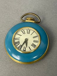 Vintage Brass And Blue Running Pocket Watch USA MADE