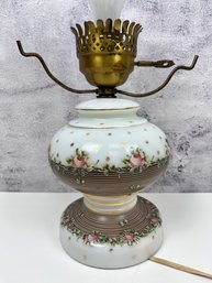 White Glass Hand Painted Floral Lamp.