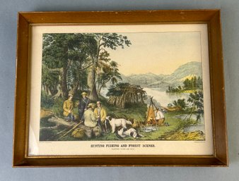 Vintage Hunting Fishing And Forest Scenes Print Framed