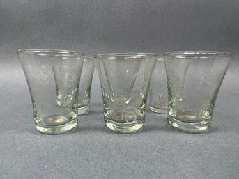 6 Etched Glass Shot Glasses.
