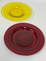 2 Vintage Red & Yellow Venetian Glass Dishes