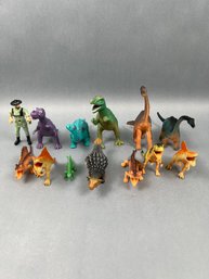 12 Assorted Dinosaurs And Their Keeper.