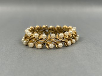 Trifari Crown Faux Pearl Bracelet