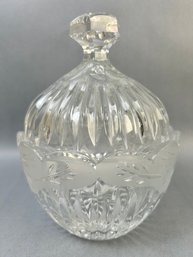 Covered Etched Glass Candy Dish.