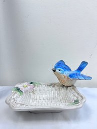 Hand Painted Blue Bird Soap Dish.
