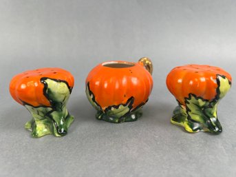 Pumpkin Themed Salt & Pepper Shakers And Toothpick Holder.