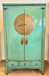 Antique Chinese Wedding Cabinet Solid Wood 3 Doors Wardrobe Tirquoise