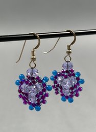 Purple & Blue Beaded Drop Pierced Earrings