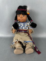 Indian Doll With Beige Suede Dress And Blue Stitching