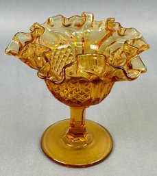 Vintage Fenton Amber Glass Ruffle Compote
