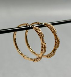 Charriol 750 Yellow Gold & Diamond Loop Pierced Earrings