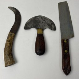 LOT OF 3 Vintage Antique Knives & Tool Collection Stag Handle