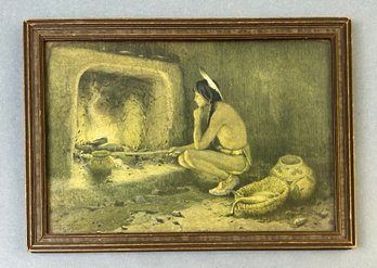 Vintage Native Lithograph Framed