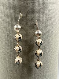 Sterling Silver Wrap Over Steel Beads Drop Pierced Earrings