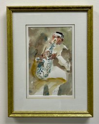 Framed Signed Watercolor - Saxophone Player