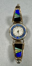 Sterling With Opal, Onyx & Blue Stone On Quartz Watch