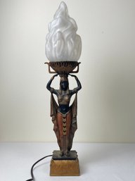 Vintage Veronese Erte Style Art Deco Woman Statue Torch Table Lamp