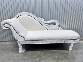 Swan Motif Carved Chaise Lounge Chair.