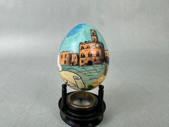 Hand Painted Italian Alabaster Egg (stand Does Not Go With It)