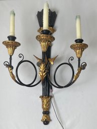 Large Gilded Art Nouveau Style Wired Wall Sconce Light Fixture