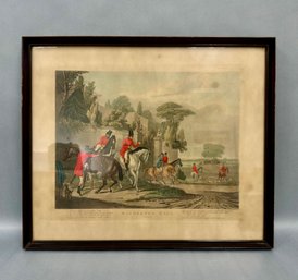 Antique English Hunting Scene Engraving Print Bachelors Hall