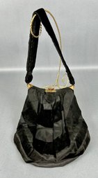 Vintage 14k Yellow Gold, Black Taffeta & Velvet Handbag